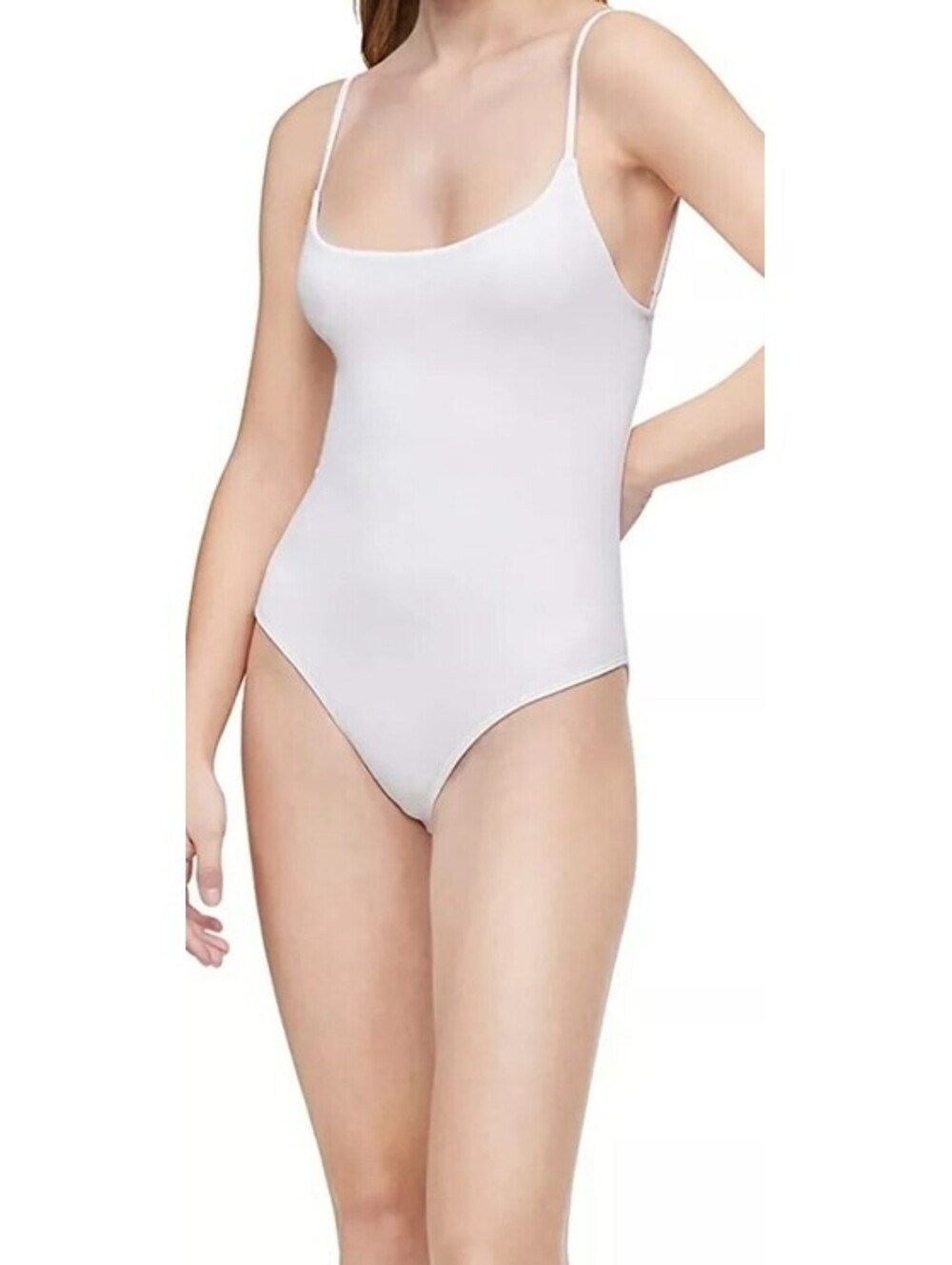 Calvin Klein Women's Pure Ribbed Sleeveless Modal Bodysuit QF6446 White Sz.M NEW